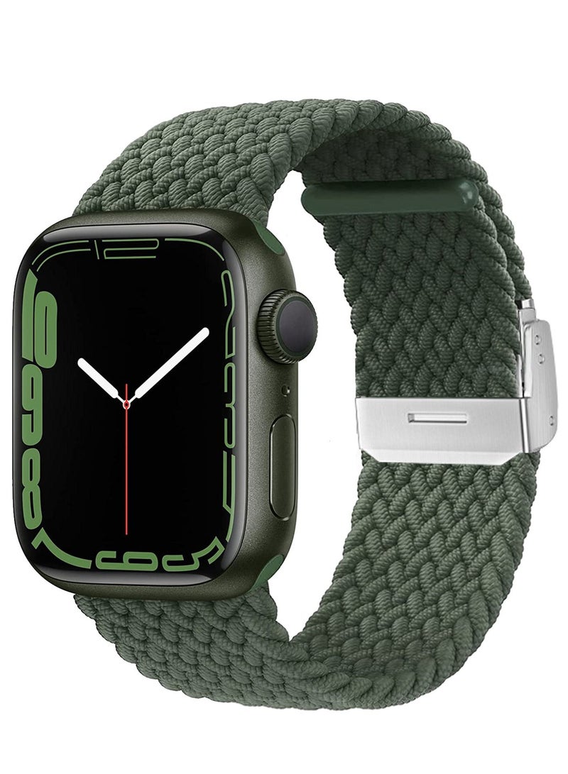 INFOSUN INFOSUN Watch Band for Apple Watch 42mm 44mm 45mm 49mm Strap, Adjustable Braided Women Men Replacement Bands Stretchable Elastic Sport Wristband for Watch Ultra Series 8/7/6/SE/5/4/3/2/1.(Green) - Image 1