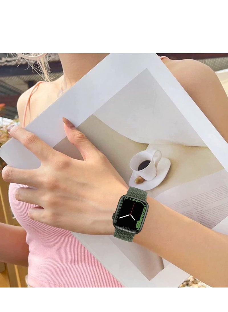 INFOSUN INFOSUN Watch Band for Apple Watch 42mm 44mm 45mm 49mm Strap, Adjustable Braided Women Men Replacement Bands Stretchable Elastic Sport Wristband for Watch Ultra Series 8/7/6/SE/5/4/3/2/1.(Green) - Image 5