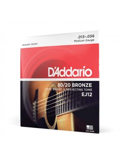 D'Addario Guitar Strings - Acoustic Guitar Strings - 80/20 Bronze - For 6 String Guitar - Deep, Bright, Projecting Tone - EJ12 - Medium, 13-56