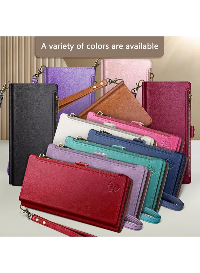 XcaseBar Compatible with iPhone 14 Plus 6.7" Wallet case with Zipper Credit Card Holder【RFID Blocking】,Flip Folio Book PU Leather Phone case Shockproof Cover Men Women for Apple 14 Plus case Wine Red - Image 2