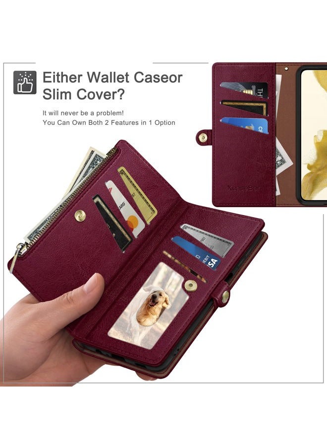 XcaseBar Compatible with iPhone 14 Plus 6.7" Wallet case with Zipper Credit Card Holder【RFID Blocking】,Flip Folio Book PU Leather Phone case Shockproof Cover Men Women for Apple 14 Plus case Wine Red - Image 3