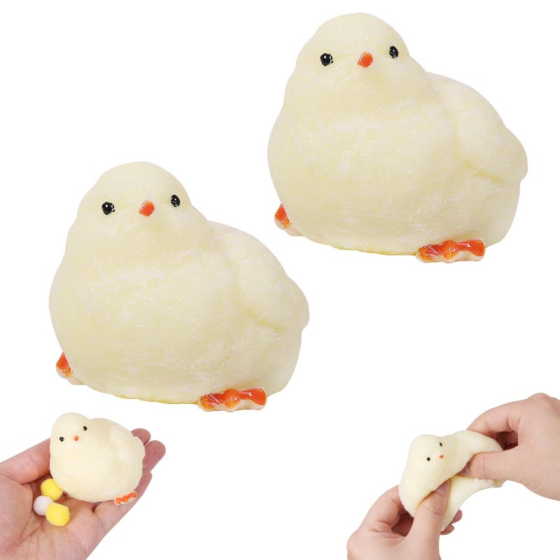 FauKait 2pcs Handmade Chick Squeeze Toys Ultra Soft Squishy Fidget Toys Silicone Squishies Toys for Stress Relief Chicken 2pcs - Image 3