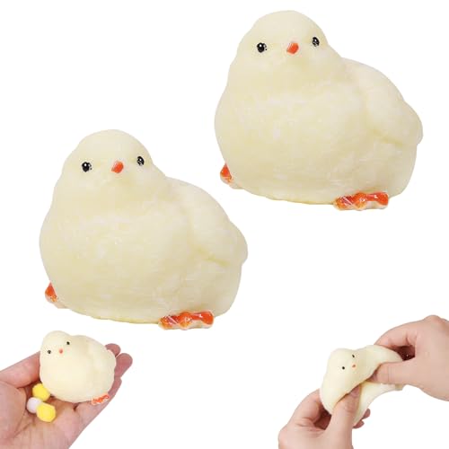 FauKait 2pcs Handmade Chick Squeeze Toys Ultra Soft Squishy Fidget Toys Silicone Squishies Toys for Stress Relief Chicken 2pcs - Image 1