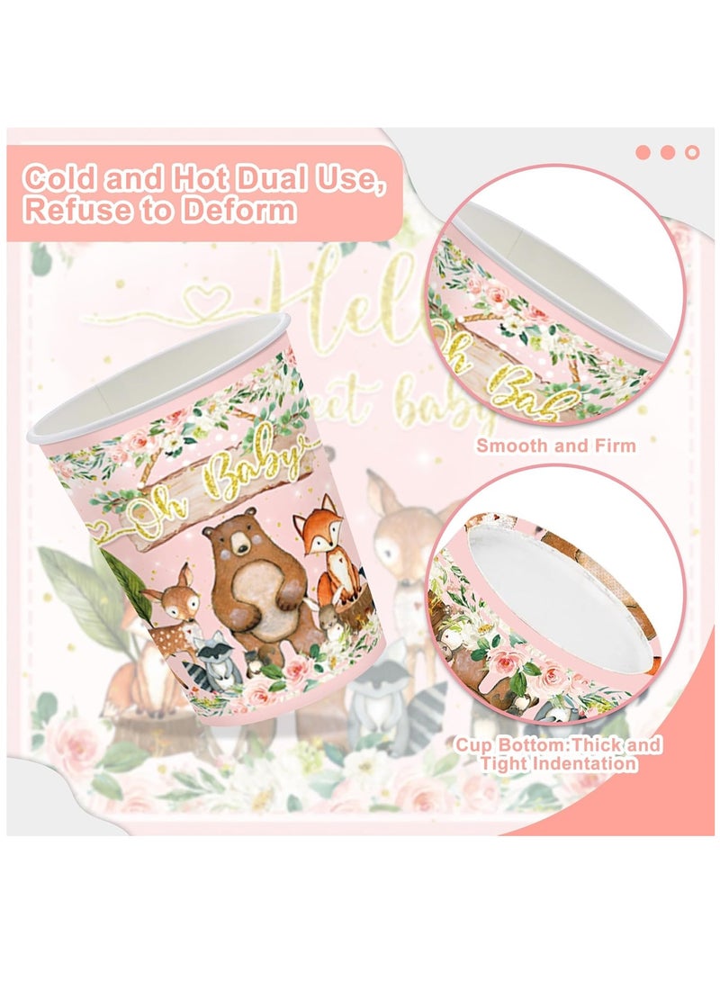 Zikra Woodland Party Supplies for Girls Baby Shower Pink Wild Animal Decorations Plates Napkin Cups Forks Knives Disposable Tableware Set for 20 Guests(120PCS) - Image 4