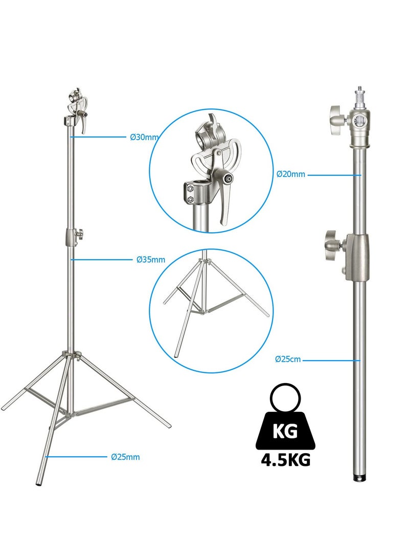 COOPIC L380 Stainless Silver Photo Studio Two way Light Stand Max Height 12.63 Feet and 3.9-7'' Adjustable Boom Arm Includes Blue Sandbag for Supporting Umbrella Softbox Flash for Portrait Video Light