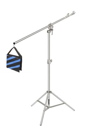 COOPIC L380 Stainless Silver Photo Studio Two way Light Stand Max Height 12.63 Feet and 3.9-7'' Adjustable Boom Arm Includes Blue Sandbag for Supporting Umbrella Softbox Flash for Portrait Video Light - pzsku/ZB1E61A438EBDB794F6CCZ/45/_/1659457739/53755a89-411f-4b2a-9a7e-cf457e838ab0