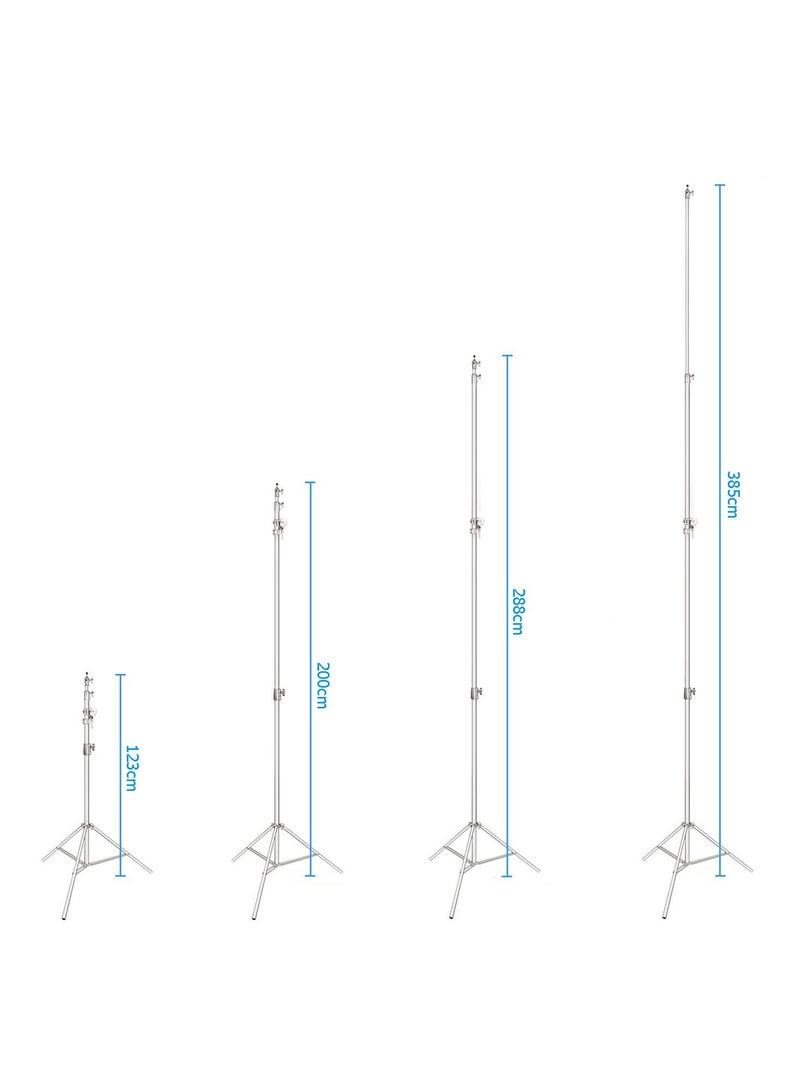 COOPIC L380 Stainless Silver Photo Studio Two way Light Stand Max Height 12.63 Feet and 3.9-7'' Adjustable Boom Arm Includes Blue Sandbag for Supporting Umbrella Softbox Flash for Portrait Video Light