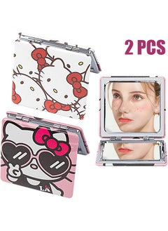 HY 2 Pcs Hello Kitty Makeup Mirror, Travel Compact Mirror, Small Pocket Makeup Mirror with 1X/2X Magnifying, PU Leather Cute Mirror, Makeup Gift for Women Girls Friends  - Image 1