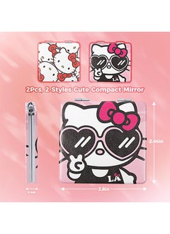 HY 2 Pcs Hello Kitty Makeup Mirror, Travel Compact Mirror, Small Pocket Makeup Mirror with 1X/2X Magnifying, PU Leather Cute Mirror, Makeup Gift for Women Girls Friends  - Image 3