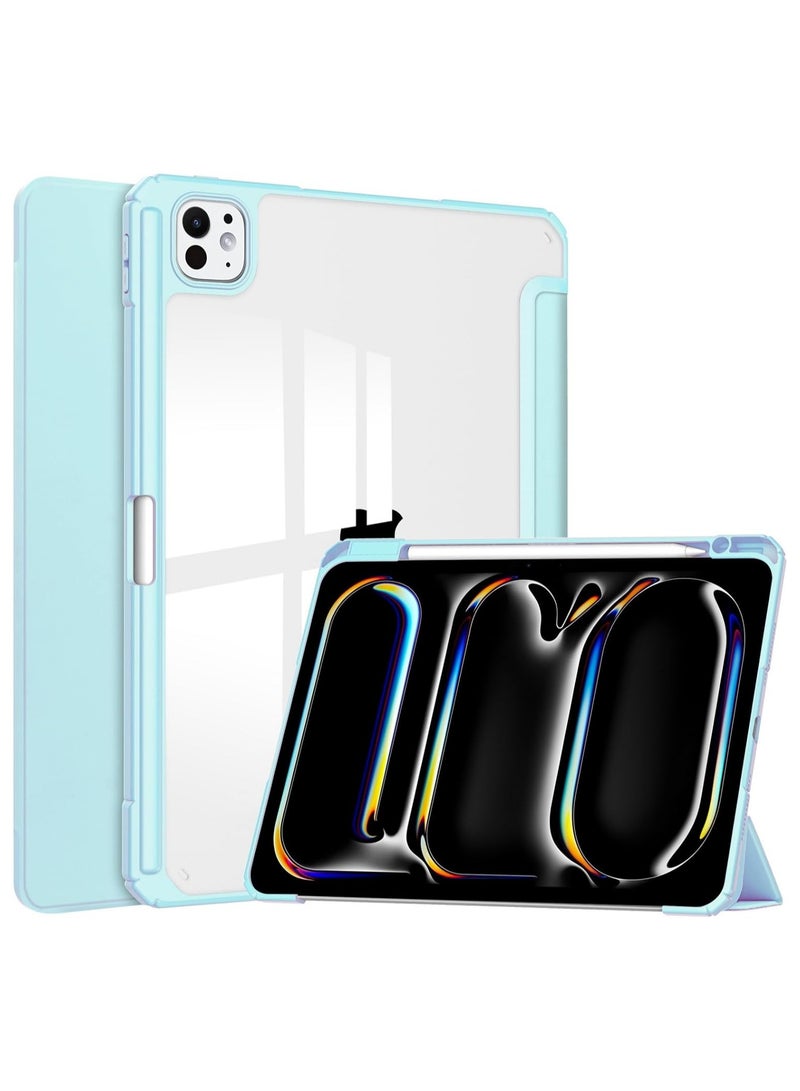 DUSALA Case for iPad Pro 13 (2024, M4, 7th Generation), Smart Slim Folio Stand Auto Sleep/Wake Cover, with Pencil Slot, Clear Transparent Back Shell for iPad Pro 13 Inch (Sky Blue) - Image 1