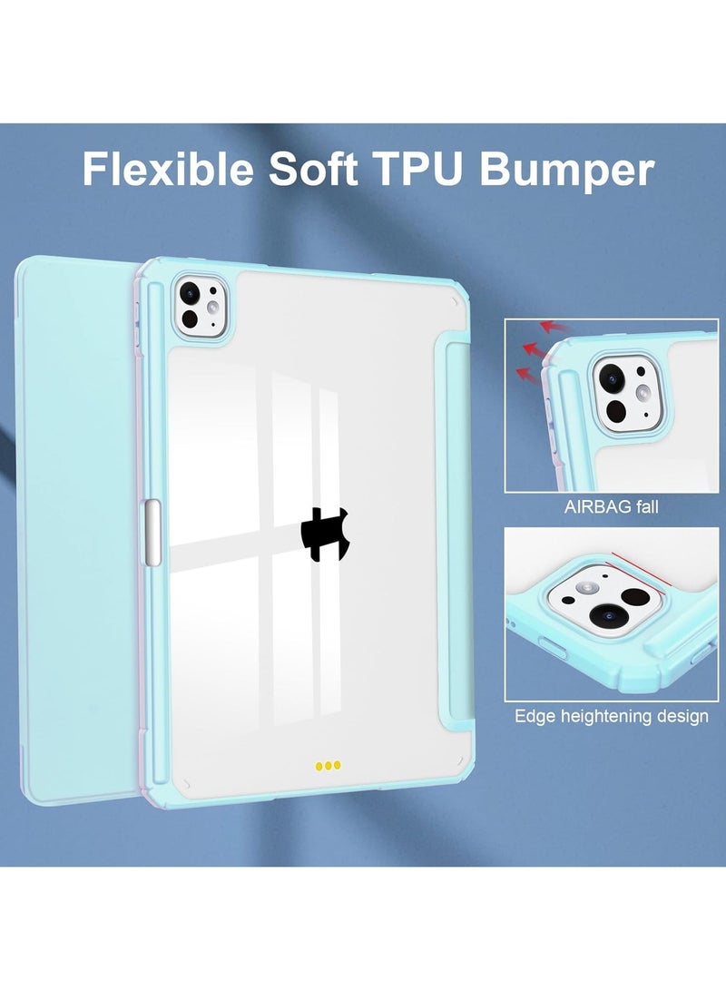 DUSALA Case for iPad Pro 13 (2024, M4, 7th Generation), Smart Slim Folio Stand Auto Sleep/Wake Cover, with Pencil Slot, Clear Transparent Back Shell for iPad Pro 13 Inch (Sky Blue) - Image 2