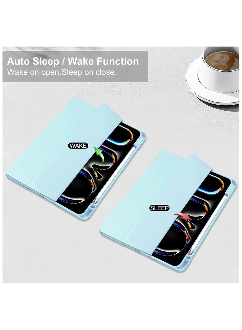 DUSALA Case for iPad Pro 13 (2024, M4, 7th Generation), Smart Slim Folio Stand Auto Sleep/Wake Cover, with Pencil Slot, Clear Transparent Back Shell for iPad Pro 13 Inch (Sky Blue) - Image 4