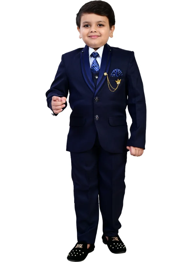 BT DEZINES Boys Navy Blue 5-Piece Suit Set for Weddings