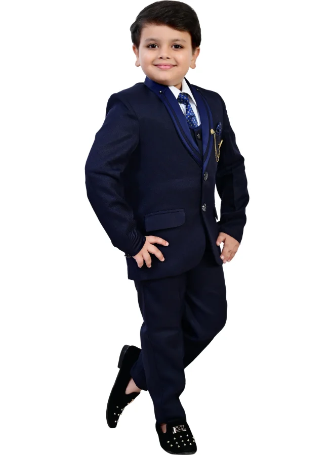 BT DEZINES Boys Navy Blue 5-Piece Suit Set for Weddings