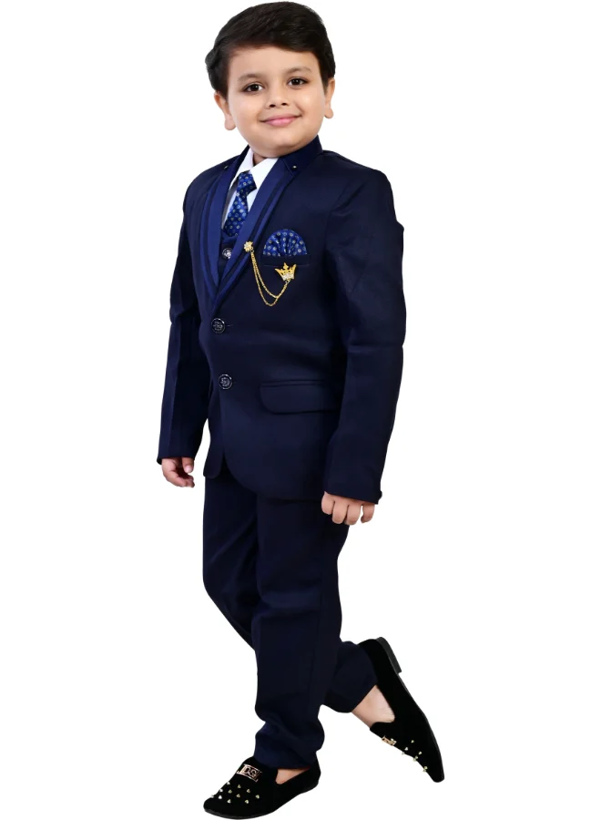 BT DEZINES Boys Navy Blue 5-Piece Suit Set for Weddings