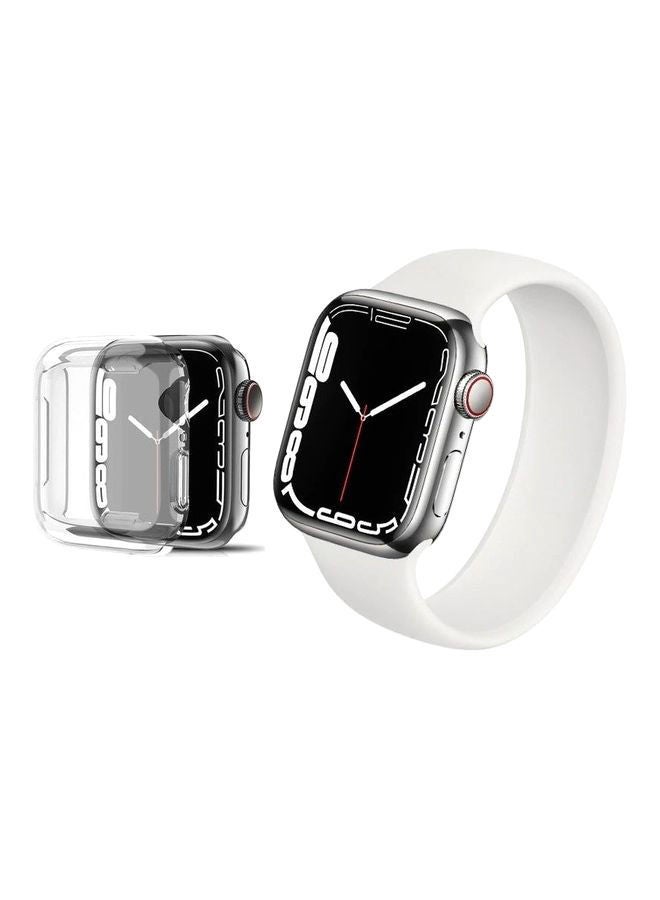 NIBEMINENT 2-Pack Solo Loop Band Silicone Elastic Strap and Case for Apple Watch Series 7 45mm Medium Size White  - Image 1