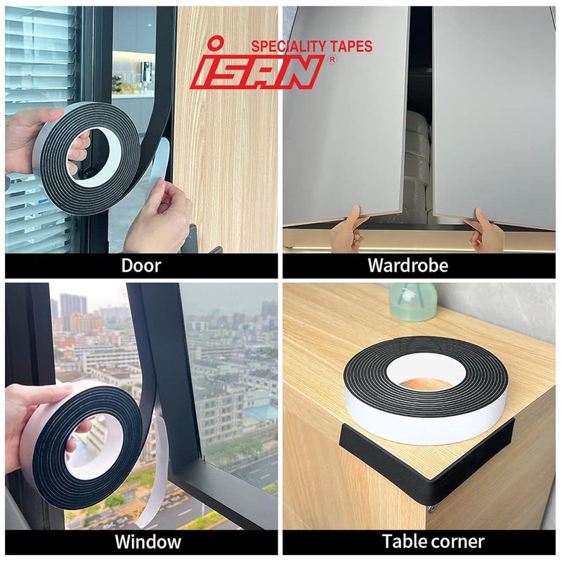 ISAN ® Black Single Side Adhesive Gasket/EVA Foam Tape 2mm thickness 24mm (Approx 1") Width X 5 Meter Length (6 Pc. Set) - Image 4