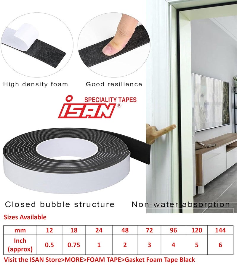ISAN ® Black Single Side Adhesive Gasket/EVA Foam Tape 2mm thickness 24mm (Approx 1") Width X 5 Meter Length (6 Pc. Set) - Image 5