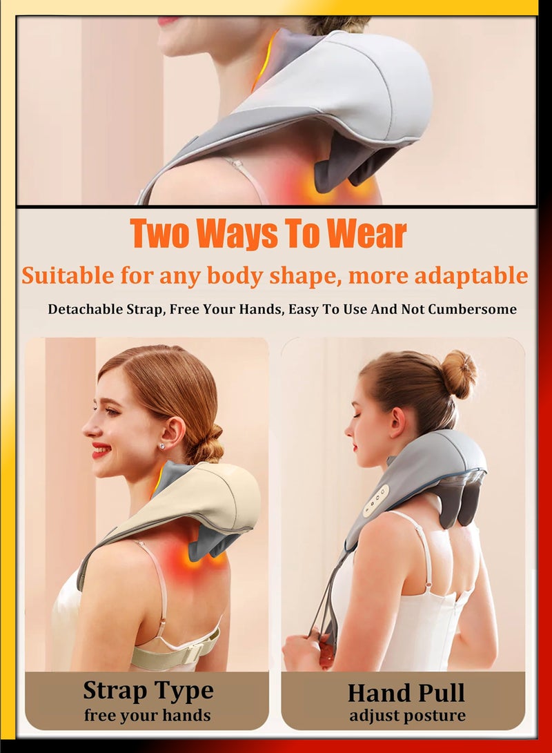 Shiatsu Neck and Shoulder Massager With Heat Relieve Tension Target Acupoints Spa-Quality Massage 6D Extra Large Massage Head Wearable Design Ideal For Pain Relief Muscle Relaxation Stress Reduction
