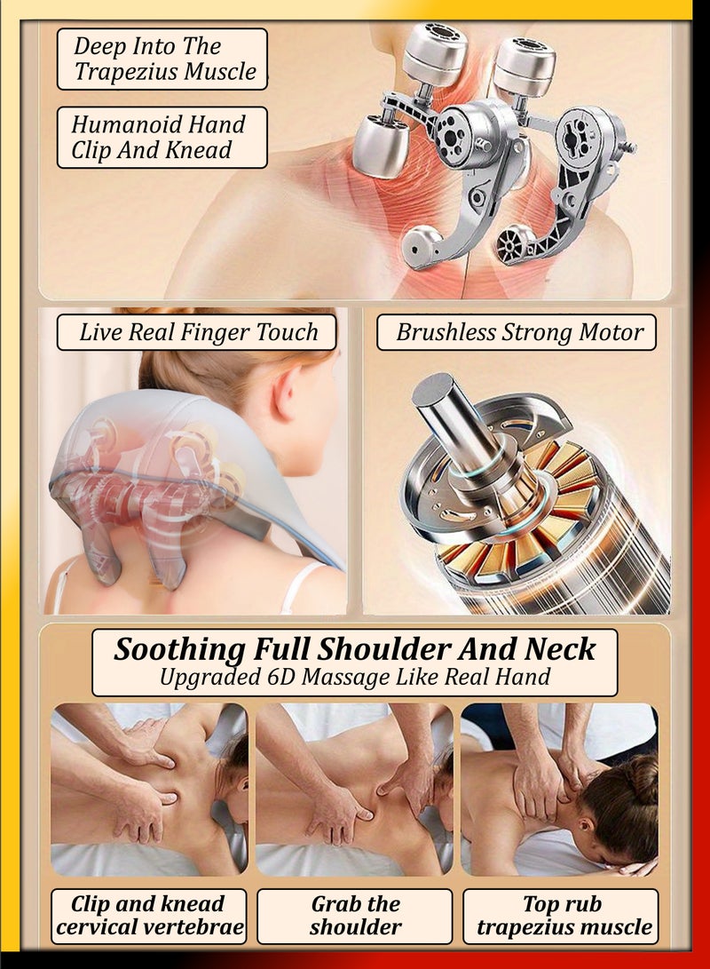 Shiatsu Neck and Shoulder Massager With Heat Relieve Tension Target Acupoints Spa-Quality Massage 6D Extra Large Massage Head Wearable Design Ideal For Pain Relief Muscle Relaxation Stress Reduction