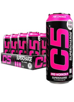 C5 Energy C5 Energy Drink Supercharge Pink Lemonade Pre Workout - Sugar Free, Zero Calories, 200mg High Caffeine , Creatine - Beta Alanine - Citrulline Malate - High-Performance Pre-Workout Booster Supplement Pack of 12  - Image 1
