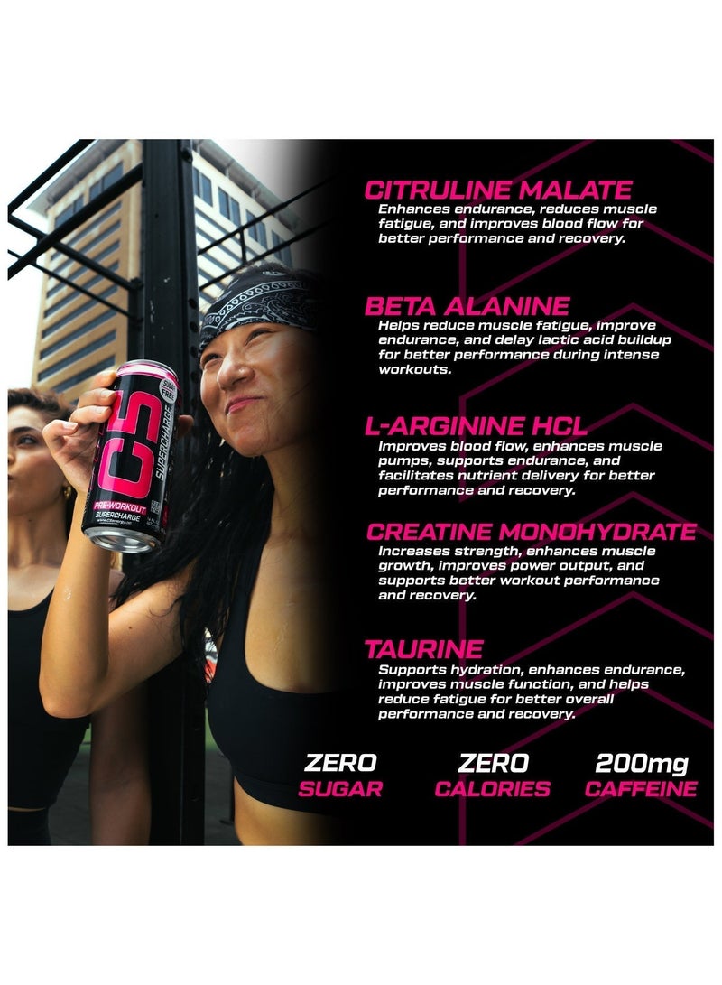 C5 Energy C5 Drink Supercharge Pink Lemonade Pre Workout - Sugar Free, Zero Calories, 200mg High Caffeine , Creatine - Beta Alanine - Citrulline Malate - High-Performance Pre-Workout Booster Supplement Pack of 12 - Image 2