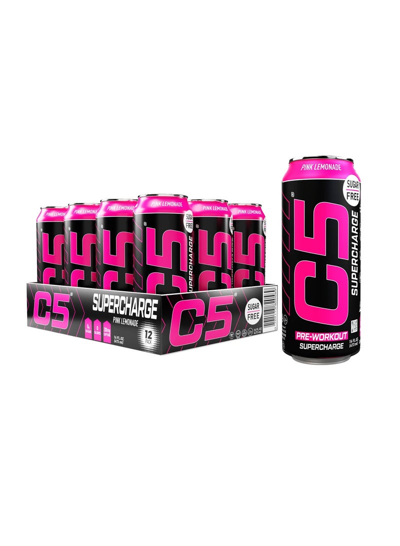 C5 Energy C5 Drink Supercharge Pink Lemonade Pre Workout - Sugar Free, Zero Calories, 200mg High Caffeine , Creatine - Beta Alanine - Citrulline Malate - High-Performance Pre-Workout Booster Supplement Pack of 12 - Image 1