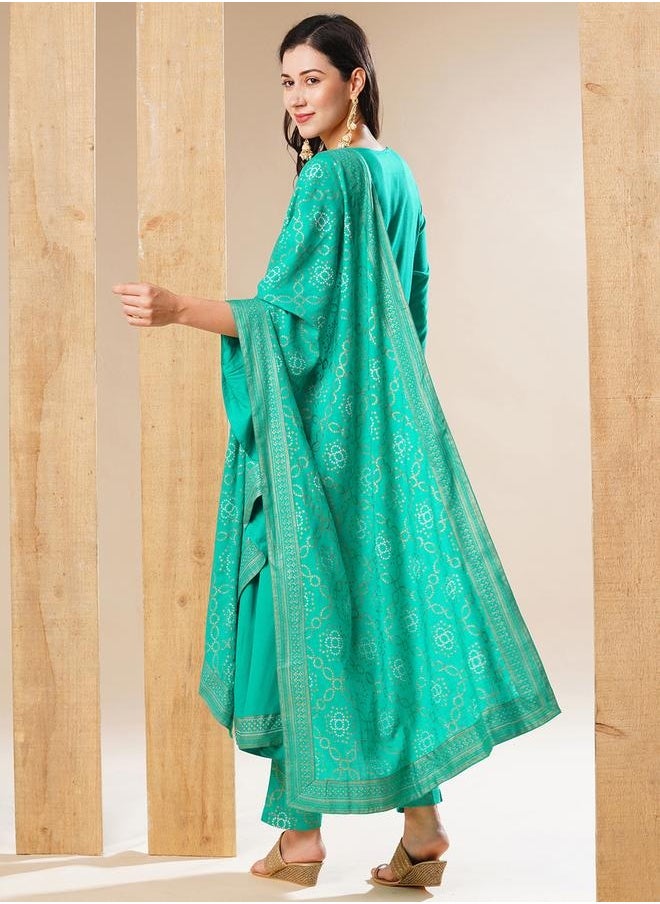 Globus Women Green Embroidered Yoke A-line Kurta With Dupatta & Pant Set - pzsku/ZB1E63D25EFD52BD22E47Z/45/_/1740487924/f43600e3-b5d2-4d22-a23e-8d7376e707d7