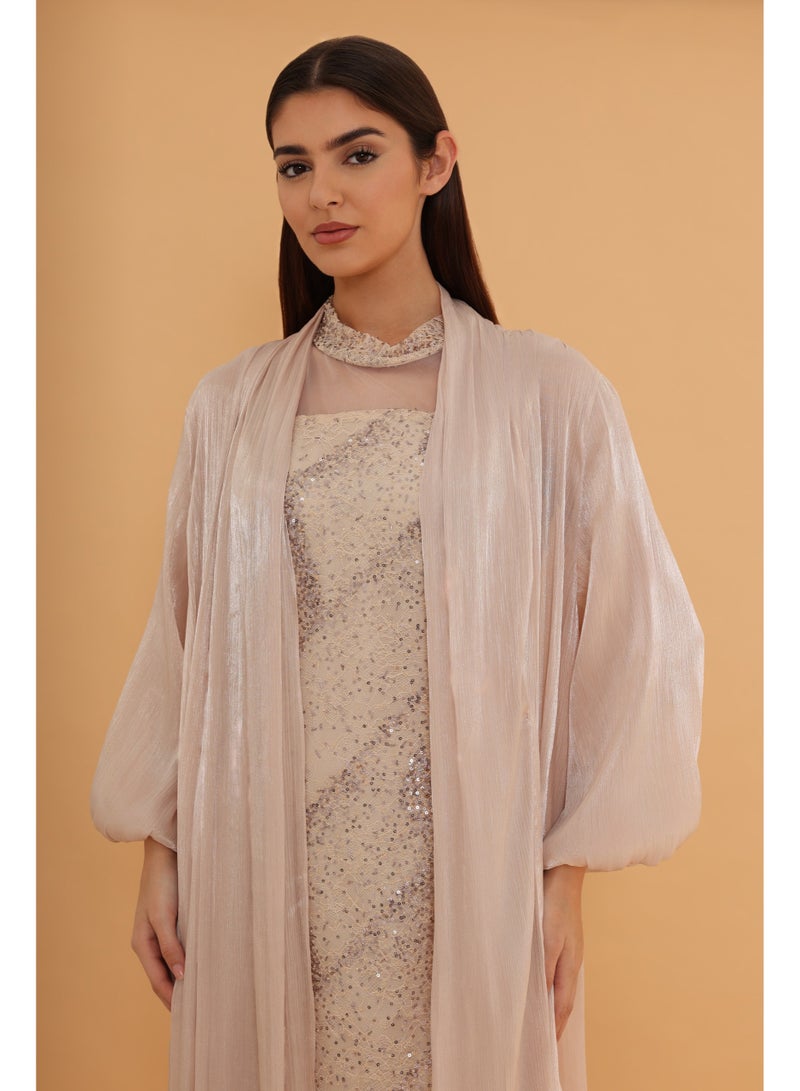 اكسا جلابية كلاسيكية نور IK4044 بيج - Image 2