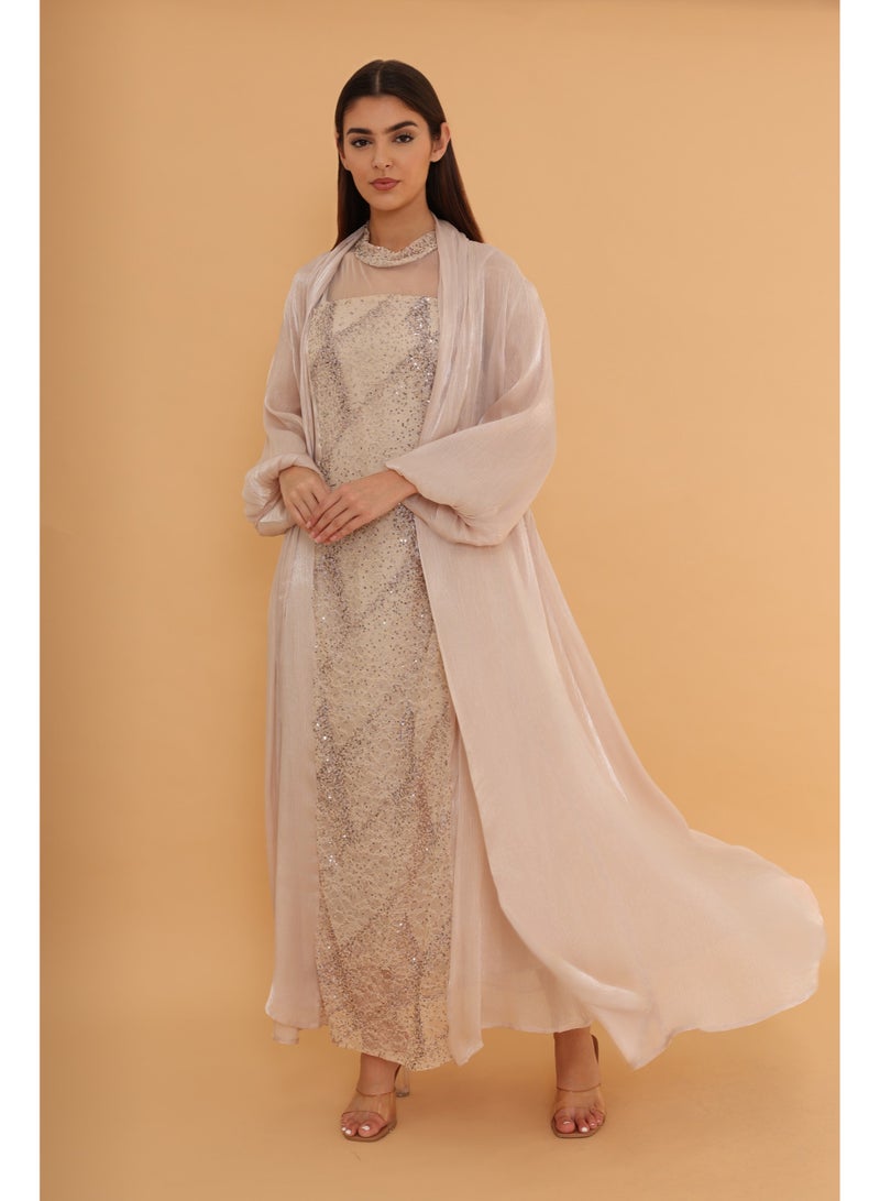 اكسا جلابية كلاسيكية نور IK4044 بيج - Image 3