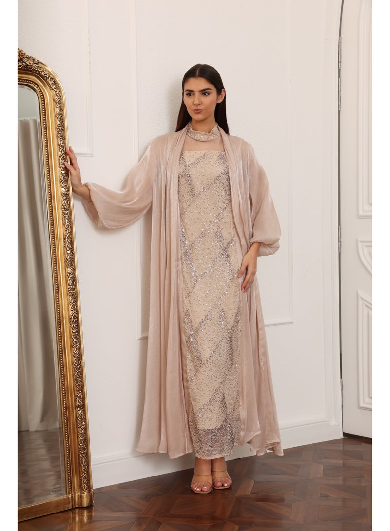 اكسا جلابية كلاسيكية نور IK4044 بيج - Image 1