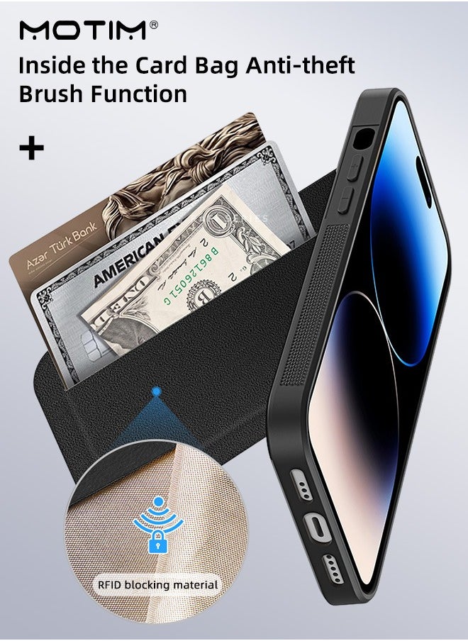 Motim iPhone 15 Pro Max Magsafe Case Leather Case with Kickstand/Card Holder, Compatible with MagSafe, Drop Protection Wallet Case Magnetic Cover, Shockproof Anti-Scratch Cover  - Image 4