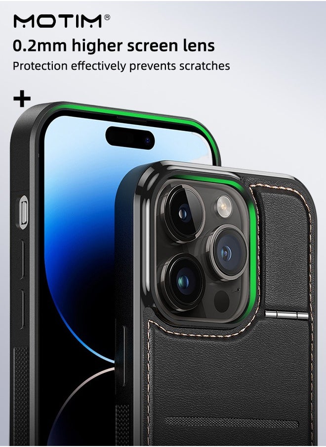 iPhone 15 Pro Max Magsafe Case Leather Case with Kickstand/Card Holder, Compatible with MagSafe, Drop Protection Wallet Case Magnetic Cover, Shockproof Anti-Scratch Cover