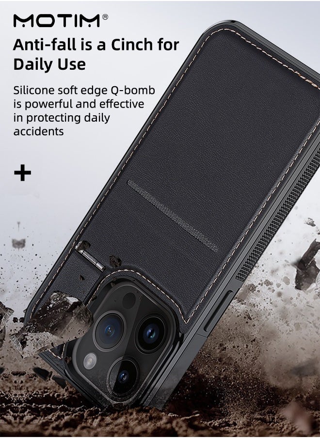Motim iPhone 15 Pro Max Magsafe Case Leather Case with Kickstand/Card Holder, Compatible with MagSafe, Drop Protection Wallet Case Magnetic Cover, Shockproof Anti-Scratch Cover  - Image 5
