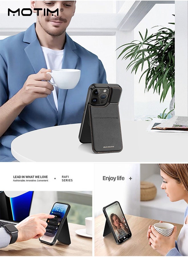 iPhone 15 Pro Max Magsafe Case Leather Case with Kickstand/Card Holder, Compatible with MagSafe, Drop Protection Wallet Case Magnetic Cover, Shockproof Anti-Scratch Cover
