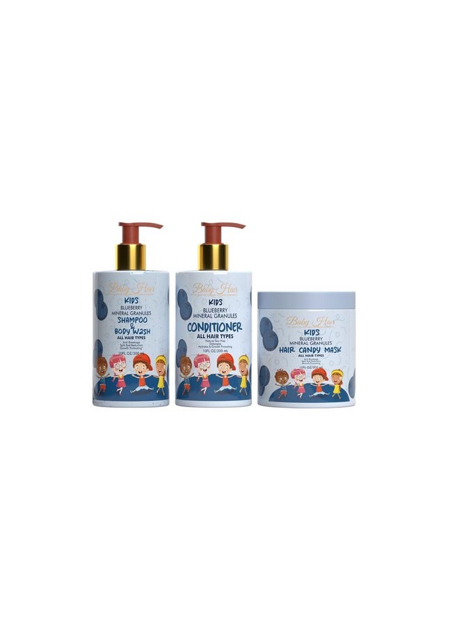Baby Hair - Baby Hair - Blueberry Mineral Toddler Shampoo/Body Wash, Conditioner, and Hair Mask Set, Sulfate-Free Shampoo and Conditioner with Strawberry & Blueberry Oil, Detangling Shampoo for Kids, 10 fl.oz. - Image 1