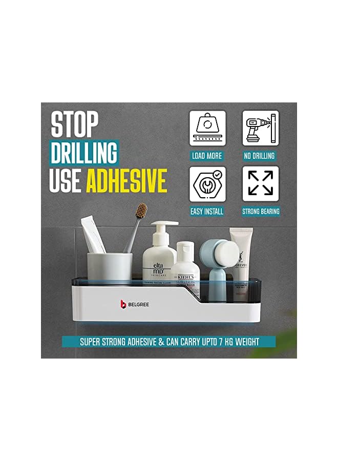 Raxoom Adhesive Bathroom Shelf Bath Organizer + Adhesive Soap Tray, No Drilling Bathroom & Kitchen Organizer, Wall Mounted Storage Shelf, Accessories Organizes shower caddy,1Pc Shelf + 1Pc Soap Tray - Image 3