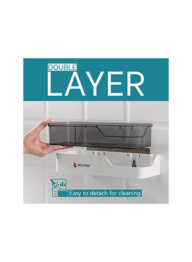 Raxoom Adhesive Bathroom Shelf Bath Organizer + Adhesive Soap Tray, No Drilling Bathroom & Kitchen Organizer, Wall Mounted Storage Shelf, Accessories Organizes shower caddy,1Pc Shelf + 1Pc Soap Tray - Image 5