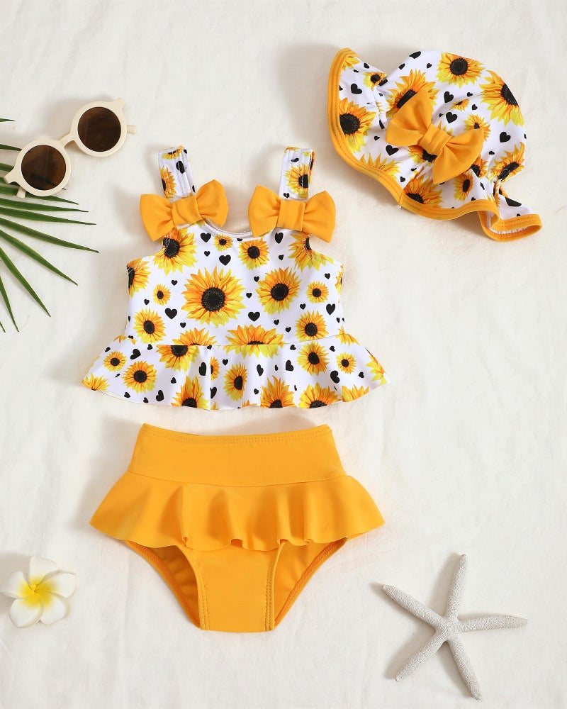 Mioglrie Toddler Girl Bathing Suit Baby Girl Swimsuit 18-24 Month Yellow Dasiy Baby Girl's Bikini Summer Swimwear Beach Tankini Outfits Set - Image 2