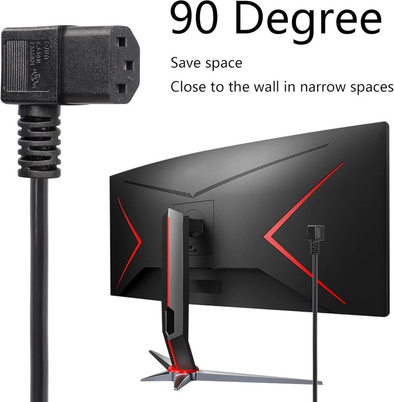 CERRXIAN 492FT 18AWG Left Angle 3 Prong Computer Power Cord NEMA 515P to 90 Degree IEC 320 C13 Monitor TV Replacement Power Supply Cable 10A125V for Computer Scanners PrintersL Black - Image 4