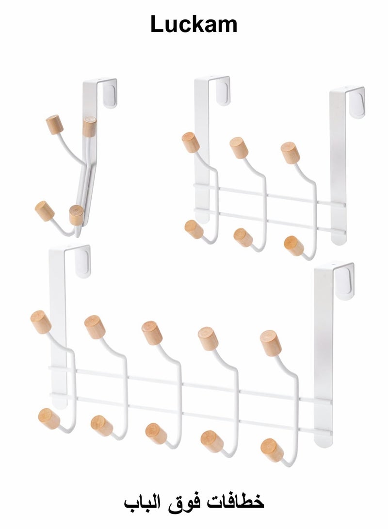 Luckam Over The Door Hooks, Sturdy Metal Over The Door Hanger with Wooden Edge (3 Pcs Set, 20 Hooks) - Image 1