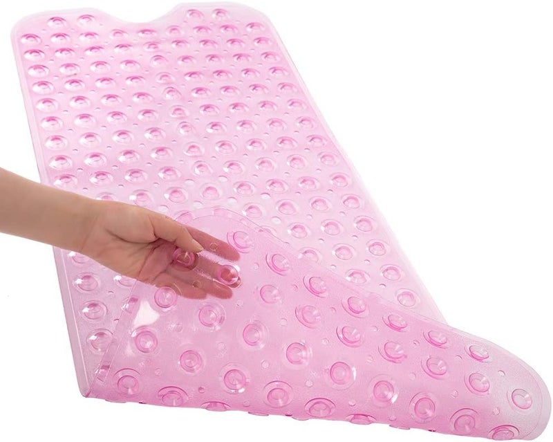 Linoows Bathtub and Shower Mats, Extra Long Non-Slip Bath Tub Mat 39 x 16 Inch, Machine Washable Bathmat with Suction Cups & Drain Holes for Bathroom Floor, Clear Pink - Image 2