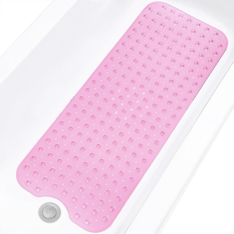 Linoows Bathtub and Shower Mats, Extra Long Non-Slip Bath Tub Mat 39 x 16 Inch, Machine Washable Bathmat with Suction Cups & Drain Holes for Bathroom Floor, Clear Pink - Image 1
