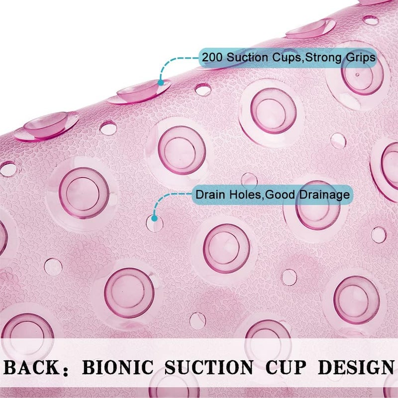 Linoows Bathtub and Shower Mats, Extra Long Non-Slip Bath Tub Mat 39 x 16 Inch, Machine Washable Bathmat with Suction Cups & Drain Holes for Bathroom Floor, Clear Pink - Image 4
