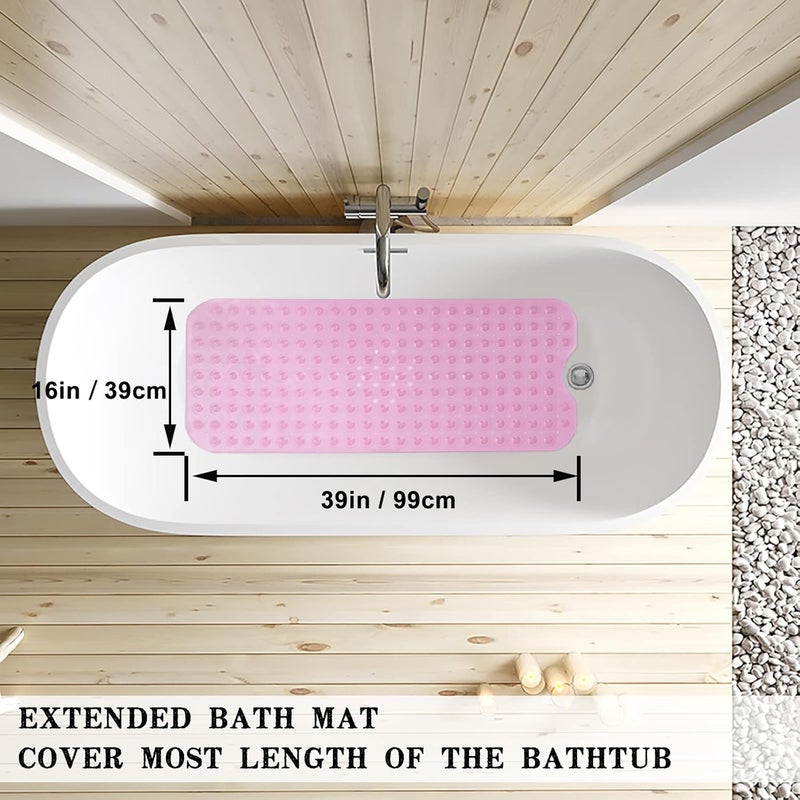 Linoows Bathtub and Shower Mats, Extra Long Non-Slip Bath Tub Mat 39 x 16 Inch, Machine Washable Bathmat with Suction Cups & Drain Holes for Bathroom Floor, Clear Pink - Image 5