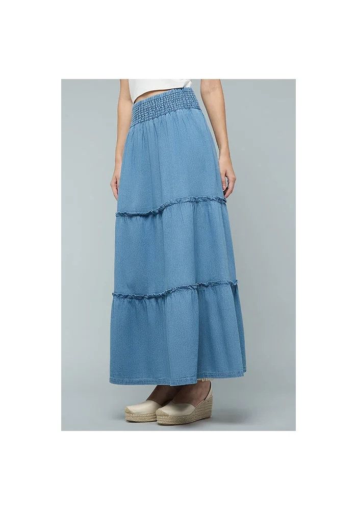 أر أند بي Washed Denim Tiered Skirt with Elastic Waist