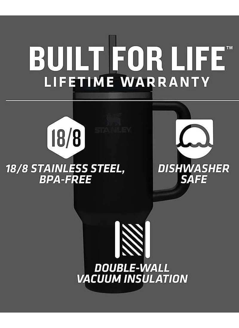 Stanley Stanley Quencher H2.0 Flow State 40oz Black Stainless Steel Vacuum Insulated Tumbler with Lid, Straw and 3 Straw Stoppers for Water and Iced Tea, Cold Retention in Pack of 1 & 2  - Image 2