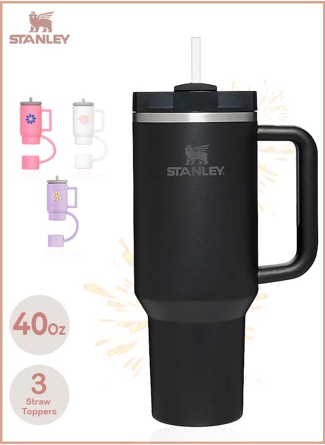 Stanley Stanley Quencher H2.0 Flow State 40oz Black Stainless Steel Vacuum Insulated Tumbler with Lid, Straw and 3 Straw Stoppers for Water and Iced Tea, Cold Retention in Pack of 1 & 2  - Image 1