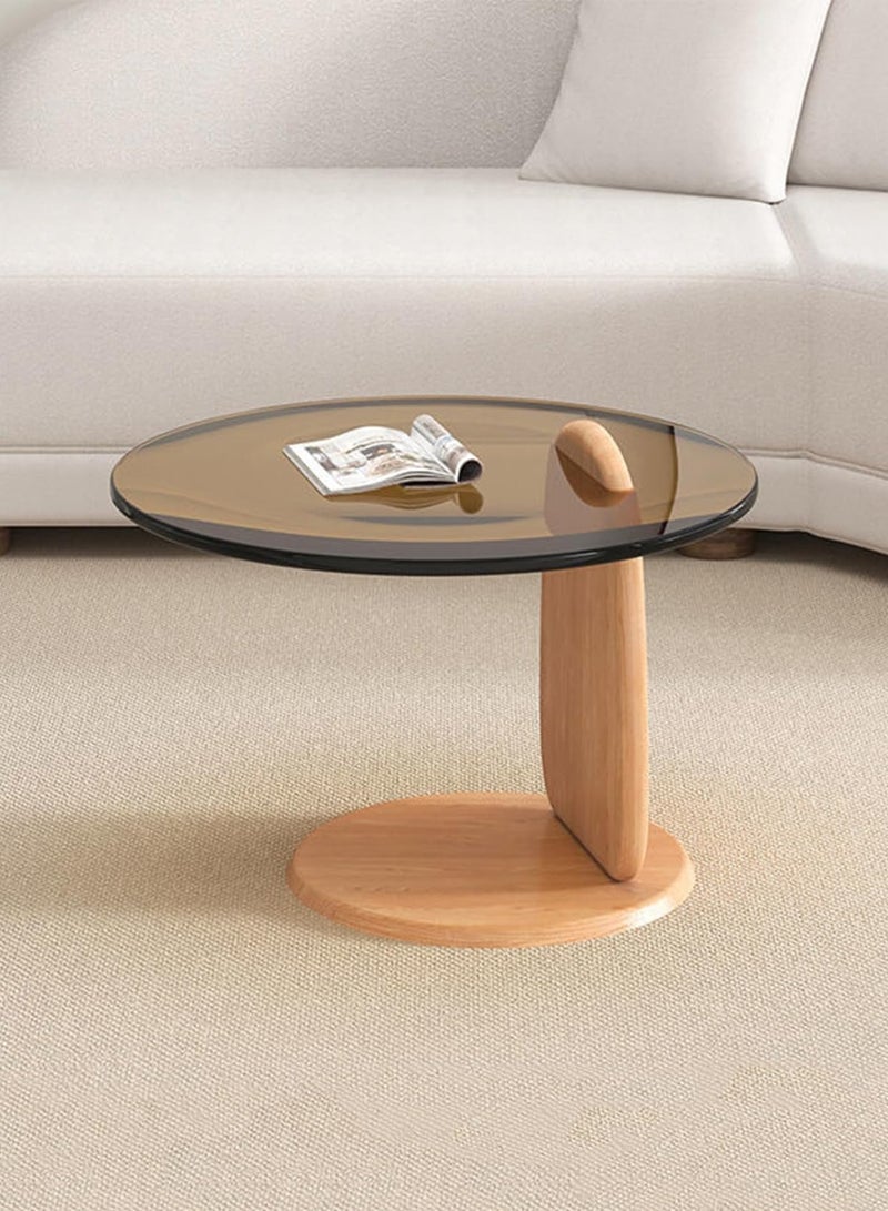 والالا مجموعة طاولات قهوة متداخلة من قطعتين، طاولة قهوة مستديرة بسطح زجاجي، طاولة قهوة من الزجاج المقسّى بإطار خشبي، طاولة مركزية دائرية بسيطة وحديثة، طاولة جانبية صغيرة للأريكة لغرفة المعيشة، مساحة منزلية صغيرة سهلة التركيب، لون بيج - Image 3