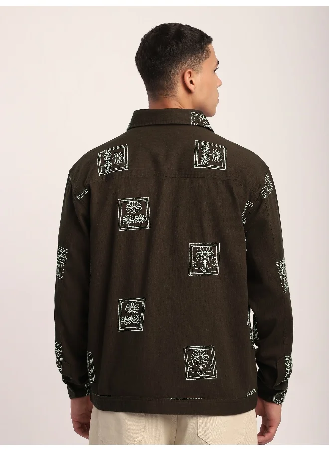 Beyoung Dark Brown Geometric Floral Shacket